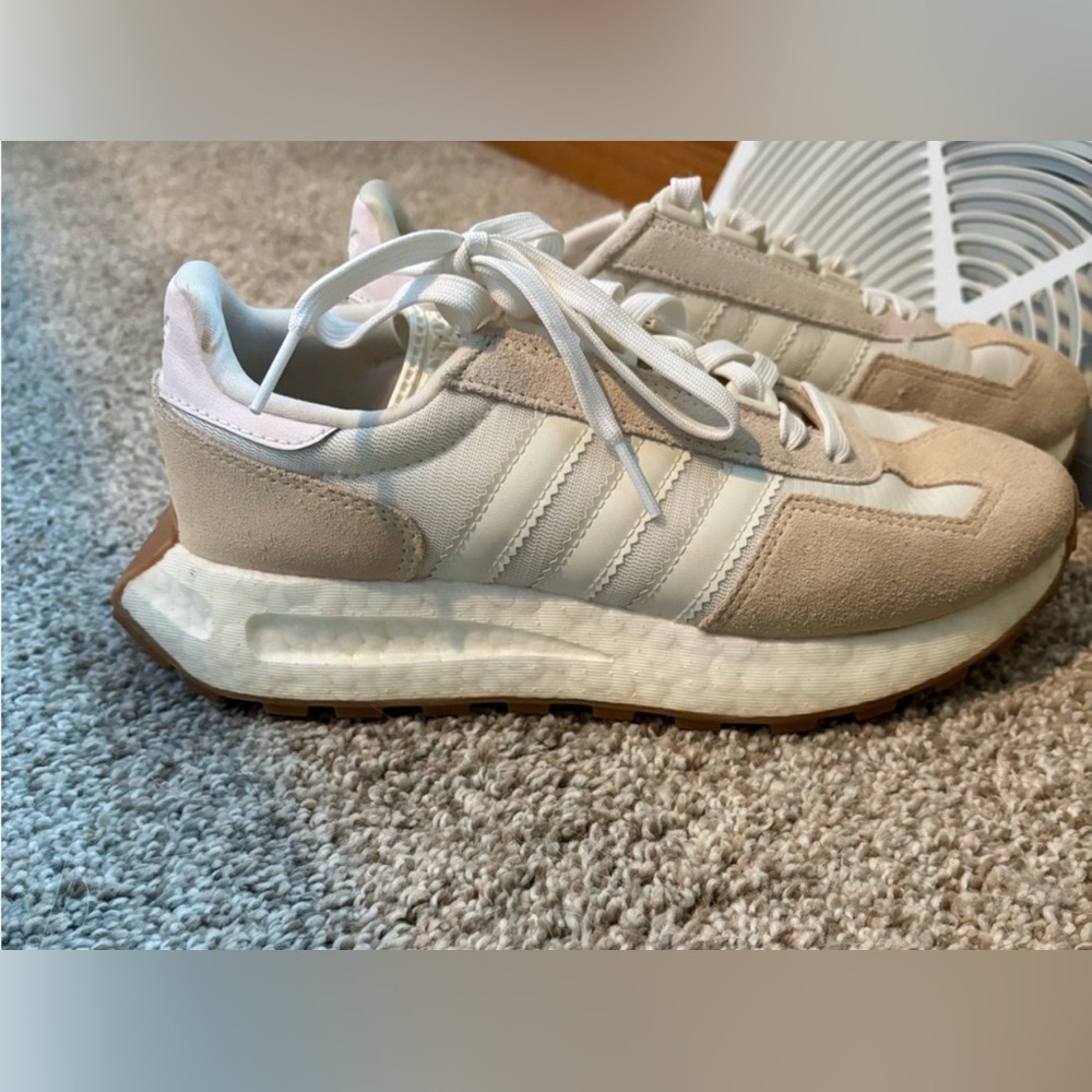 Adidas Women's Beige and White Sneakers